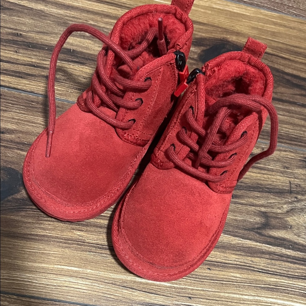 UGG Kids Red Suede Lace-Up Ankle Boots